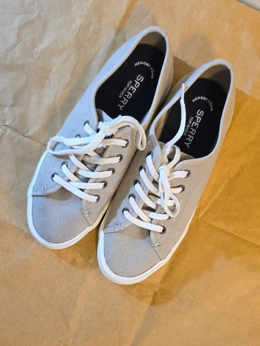 Sperry Women's Light Gray Canvas Lace-Up Sneakers with White Soles